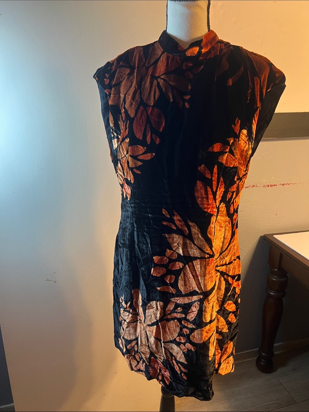 Anthropologie Velvet Burnout Mini Dress in Black and Copper